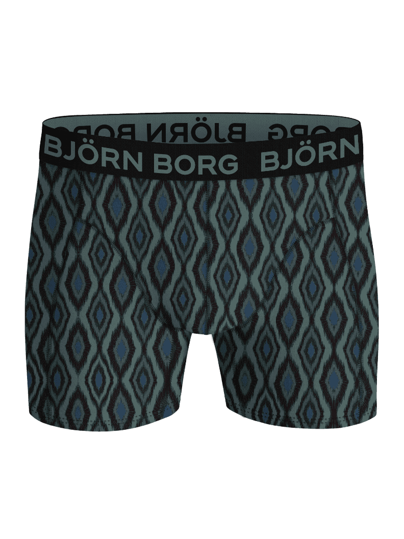 Front view of the Bamboo Cotton Blend Boxers 3-pack featuring a green diamond print and a soft black logo waistband. - Image 4