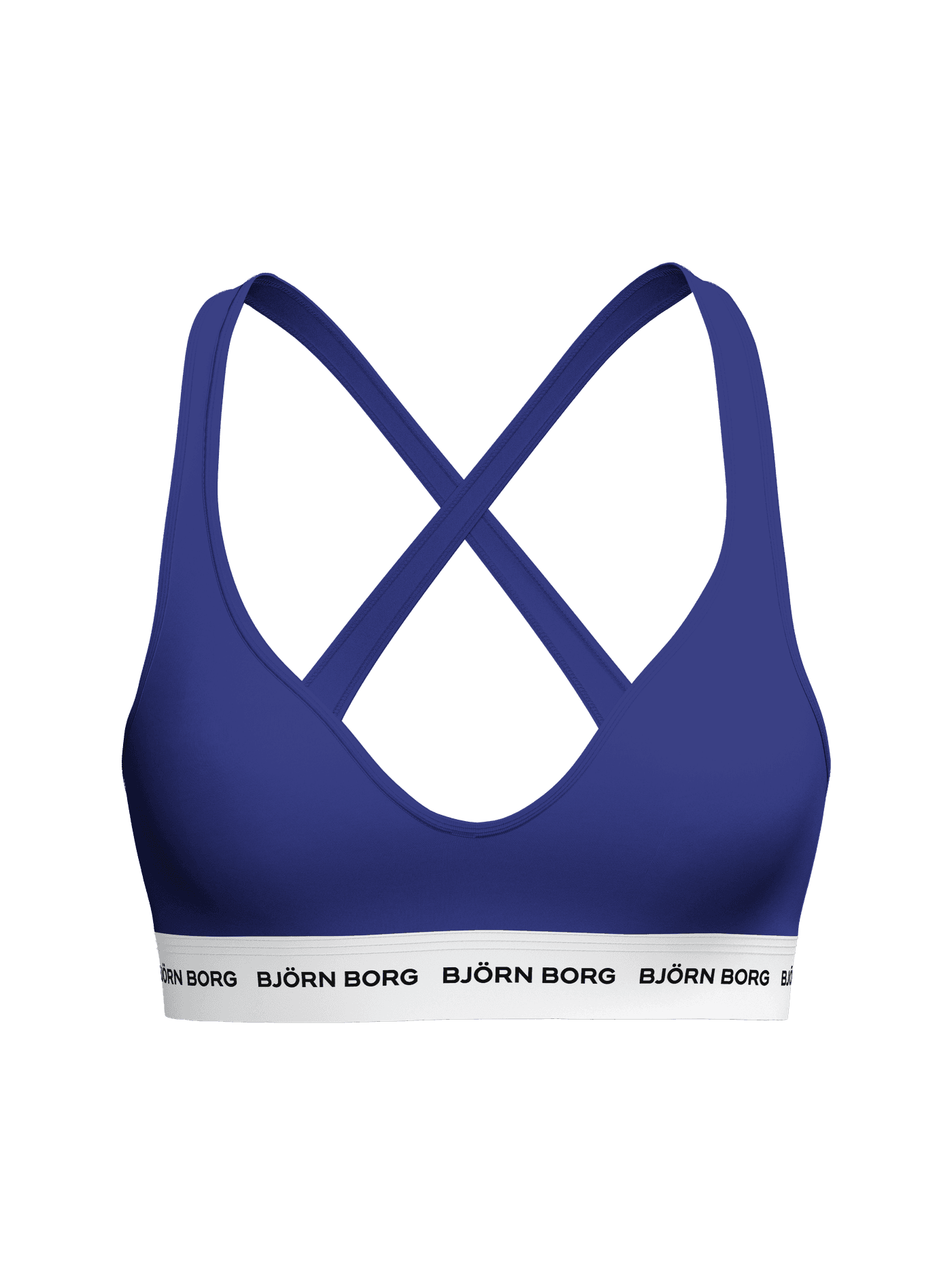 Vorderansicht des Logo Bralette in Clematis Blue (Blau) für Damen aus weicher Baumwollmischung mit ikonischem Logoband. - Image 1