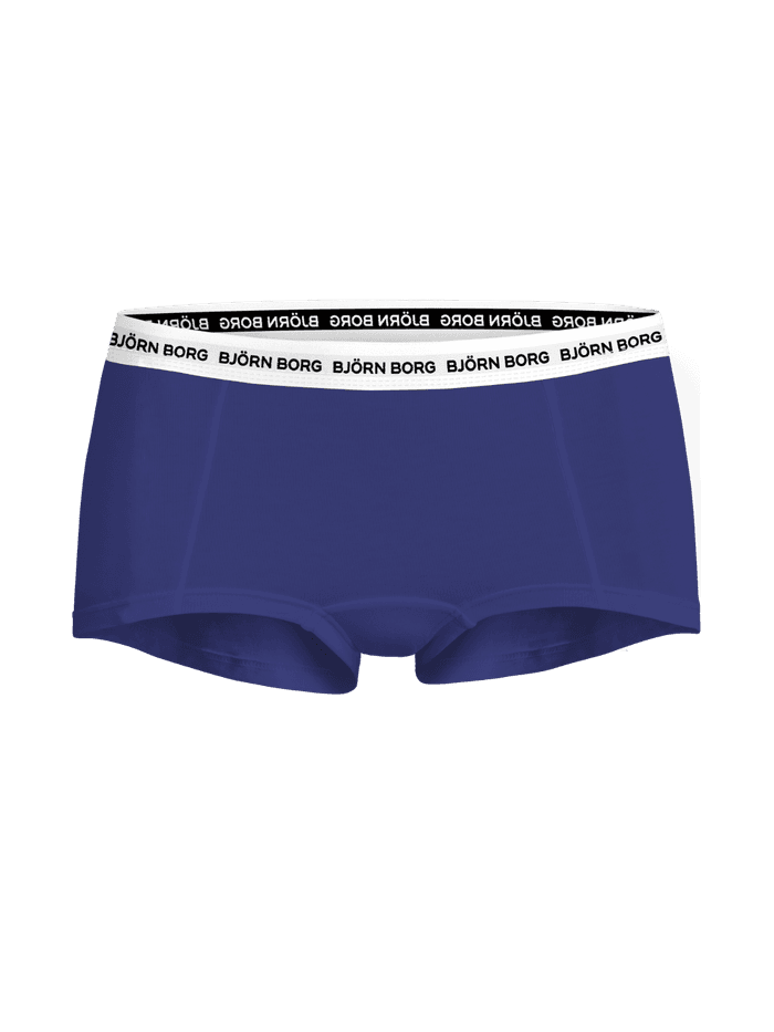 Logo Boxers Shorts 3-pack voor dames in blauw, zwart en wit katoenen stretch met witte logotailleband en middelhoge taille. - Image 3