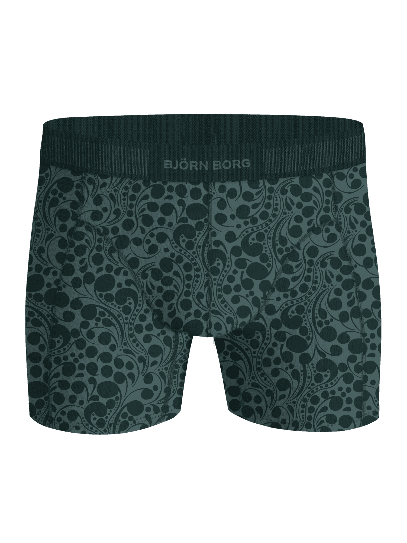 Organic Cotton Stretch Boxers 2-pack i grøn med stilfuldt mønster og tonalt logotaljebånd set forfra. - Image 2