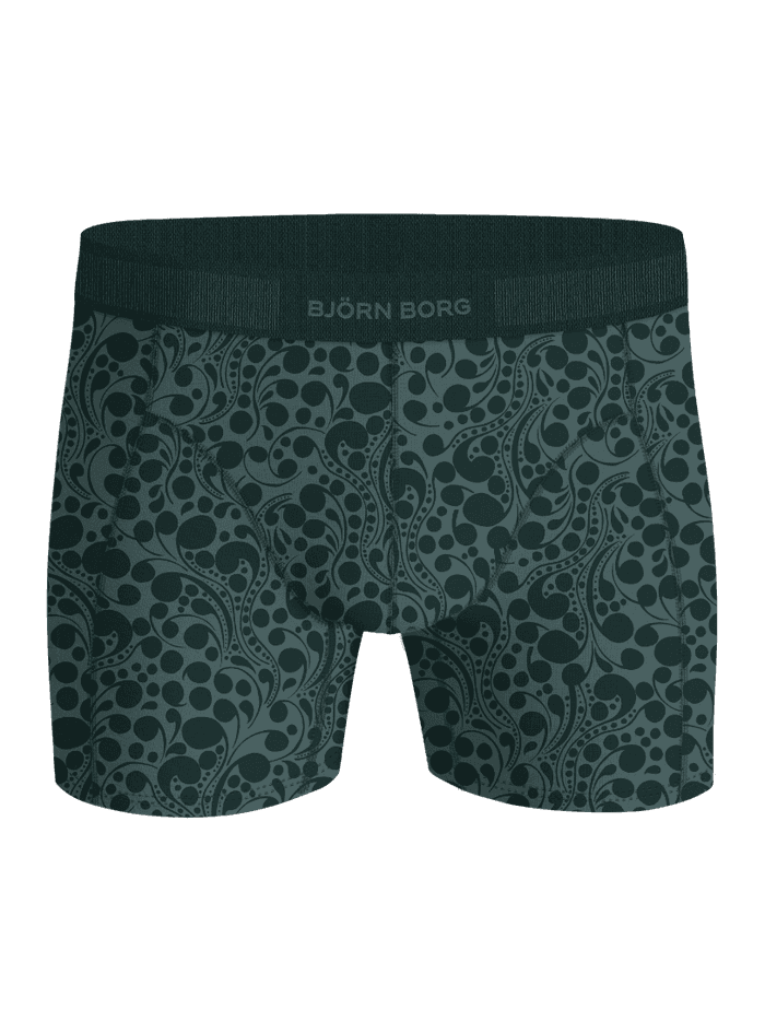Front view of the Organic Cotton Stretch Boxers 2-pack in Green, featuring a stylish print and tonal logo waistband. - Image 2