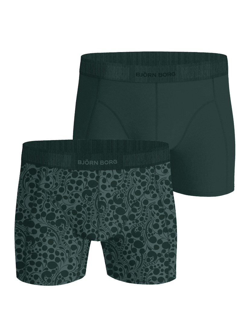 Organic Cotton Stretch Boxers 2-pack in groen en swirlprint met een zwarte logo-tailleband en een stijlvolle pasvorm. - Image 1