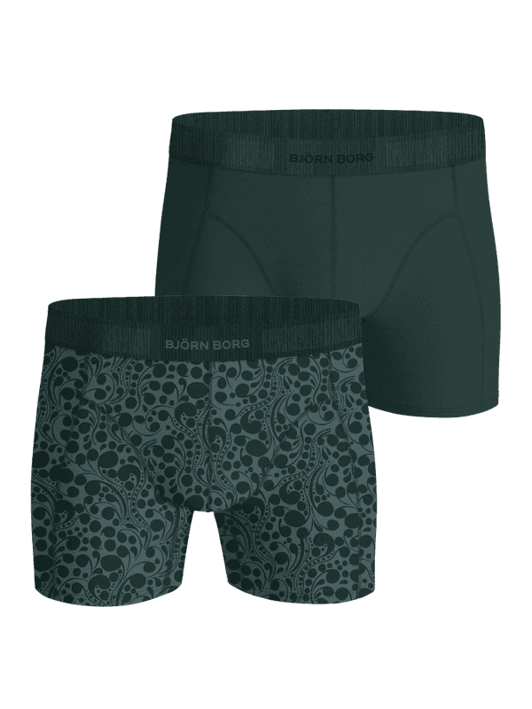 Organic Cotton Stretch Boxers 2-pack i grönt och swirl-mönster med svart logoresår och en bekväm, snygg passform.