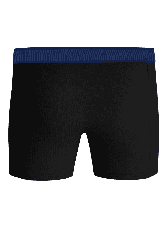 Back view of the black Organic Cotton Stretch Boxers 3-pack, featuring a navy blue waistband on these boxer briefs. - Image 3