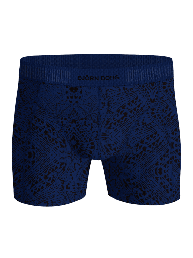 Organic Cotton Stretch Boxers 3-pack i økologisk bomuld med marineblåt og sort abstrakt print og sort logo. - Image 4