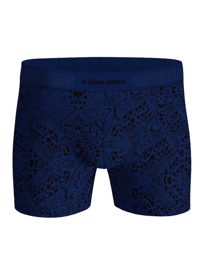 Organic Cotton Stretch Boxers 3-pack in a navy and black abstract print with organic cotton boxer briefs and black logo. - Image 4