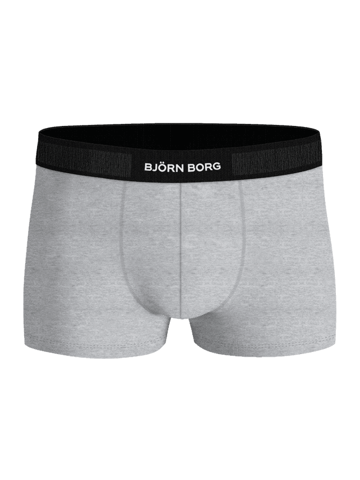 Melange Organic Cotton Stretch Trunks 3-pack in vooraanzicht met wit logo op een zwarte microvezel tailleband. - Image 4