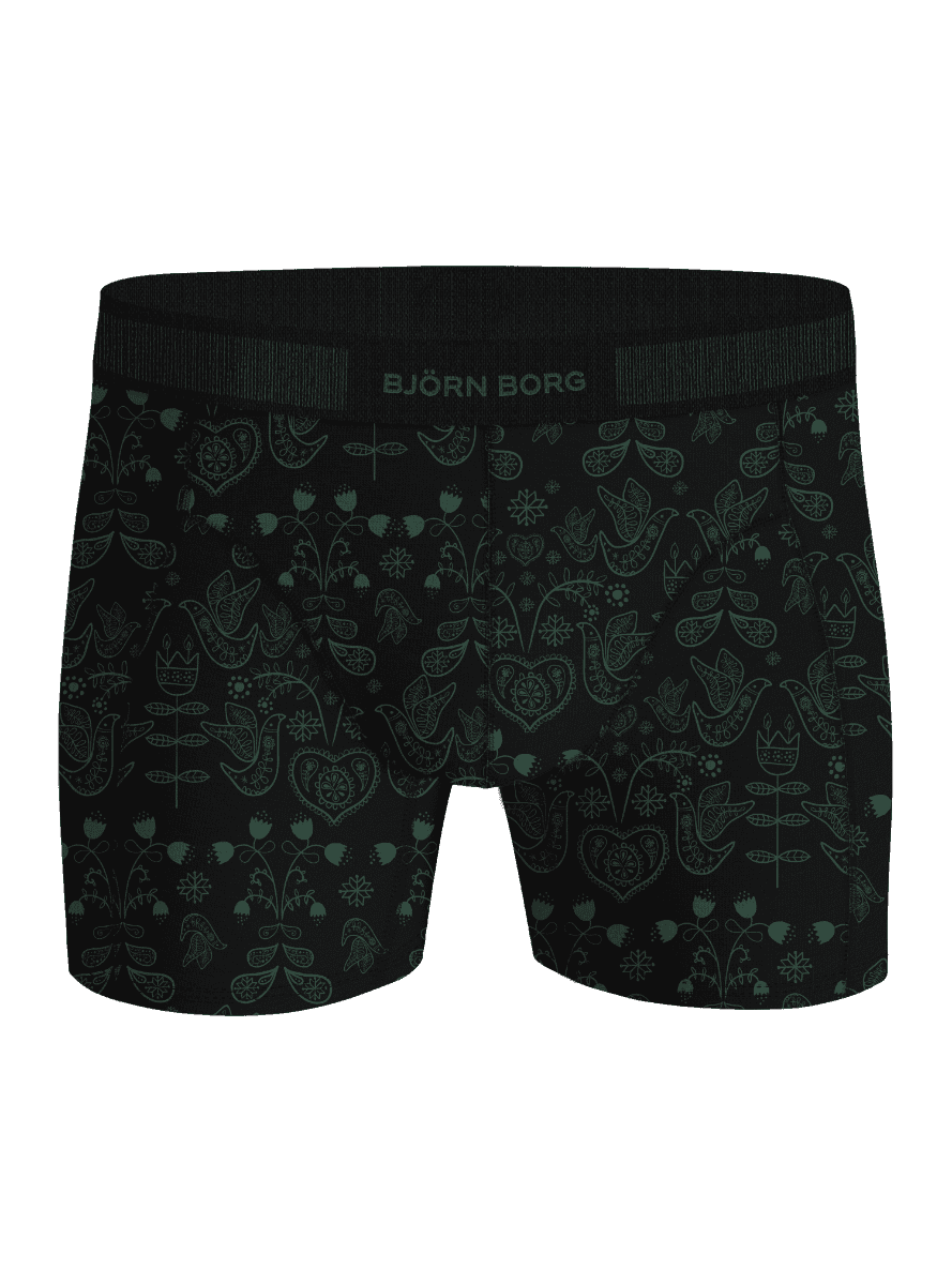 Organic Cotton Stretch Boxers 3-pack i sort og grøn med ornamentalt mønster og grønt logo i taljen. - Image 4