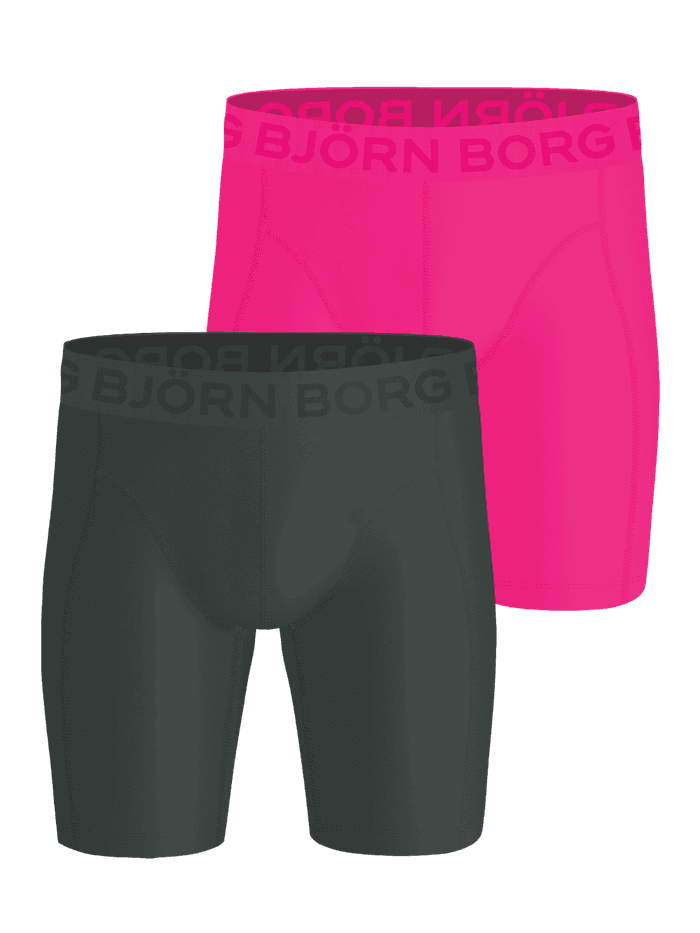 Sports Lightweight Long Boxers 2-pack in Pink und Grün, funktionale Mikrofaser Boxer Briefs mit Logo für das Training.