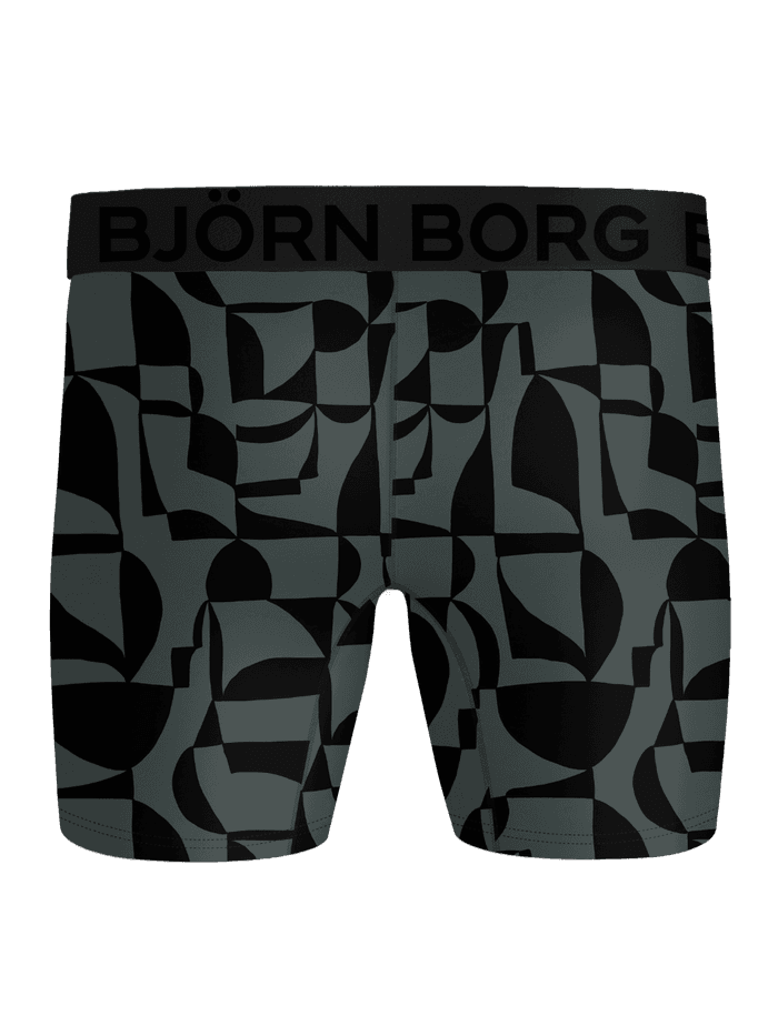 Sports Lightweight Boxers 2-pack i grøn med grafisk mønster til træning set forfra med et sort logo. - Image 3