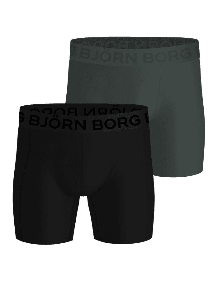 Sports Lightweight Boxers 2-pack in green and black, microfiber training boxer briefs with a black logo waistband.