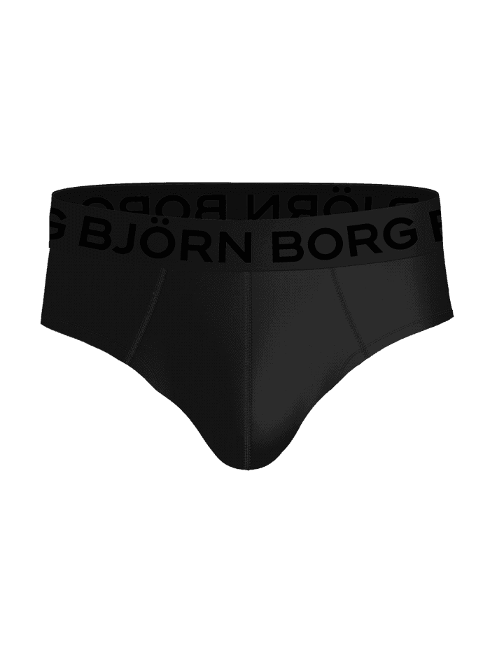 Vue de face du Sports Mesh Briefs 2-pack Noir en mesh respirant avec logo noir pour l'entraînement. - Image 2