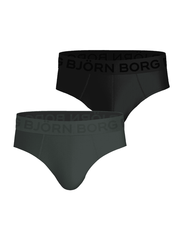 Sports Mesh Briefs 2-pack i svart og grønn med ton-i-ton-logoer og pustende mesh-materiale for ytelse under trening.
