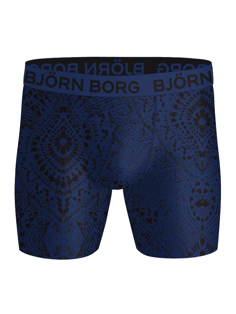 Sports Microfiber Boxers 5-pack i marinblått och svart mönster med svart logotyp, perfekt för träning och prestanda. - Image 5