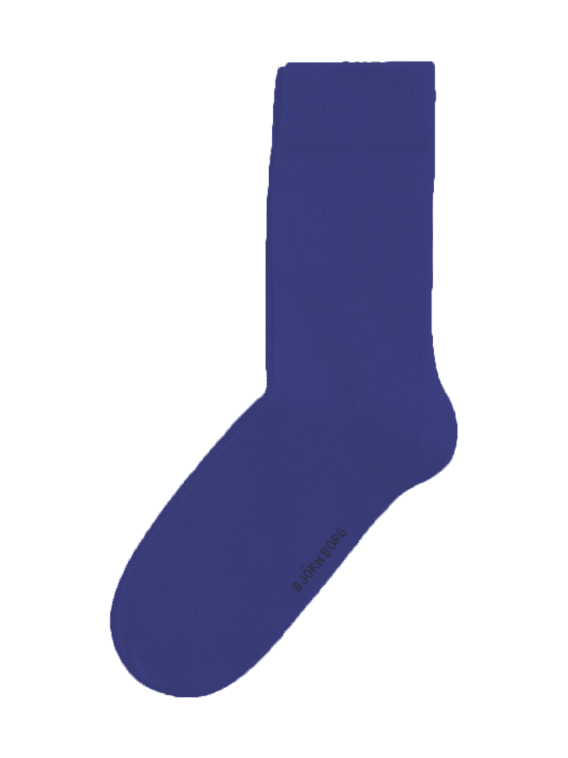 Side view of the blue Essential Socks 10-pack featuring a soft cotton blend, ribbed cuff, and logo under the foot. - Image 6