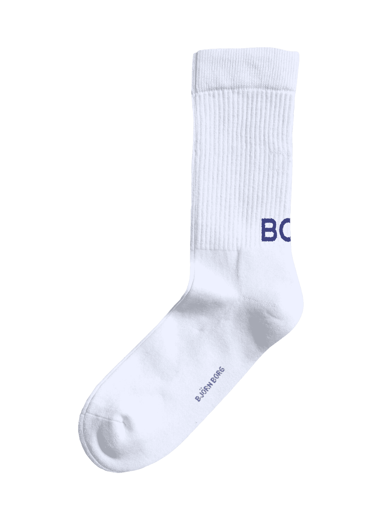 Vita Core Crew Polyamide Socks 3-pack i återvunnen polyamid med svarta BORG-logotyper och bekväma ribbade muddar i sidovy. - Image 4