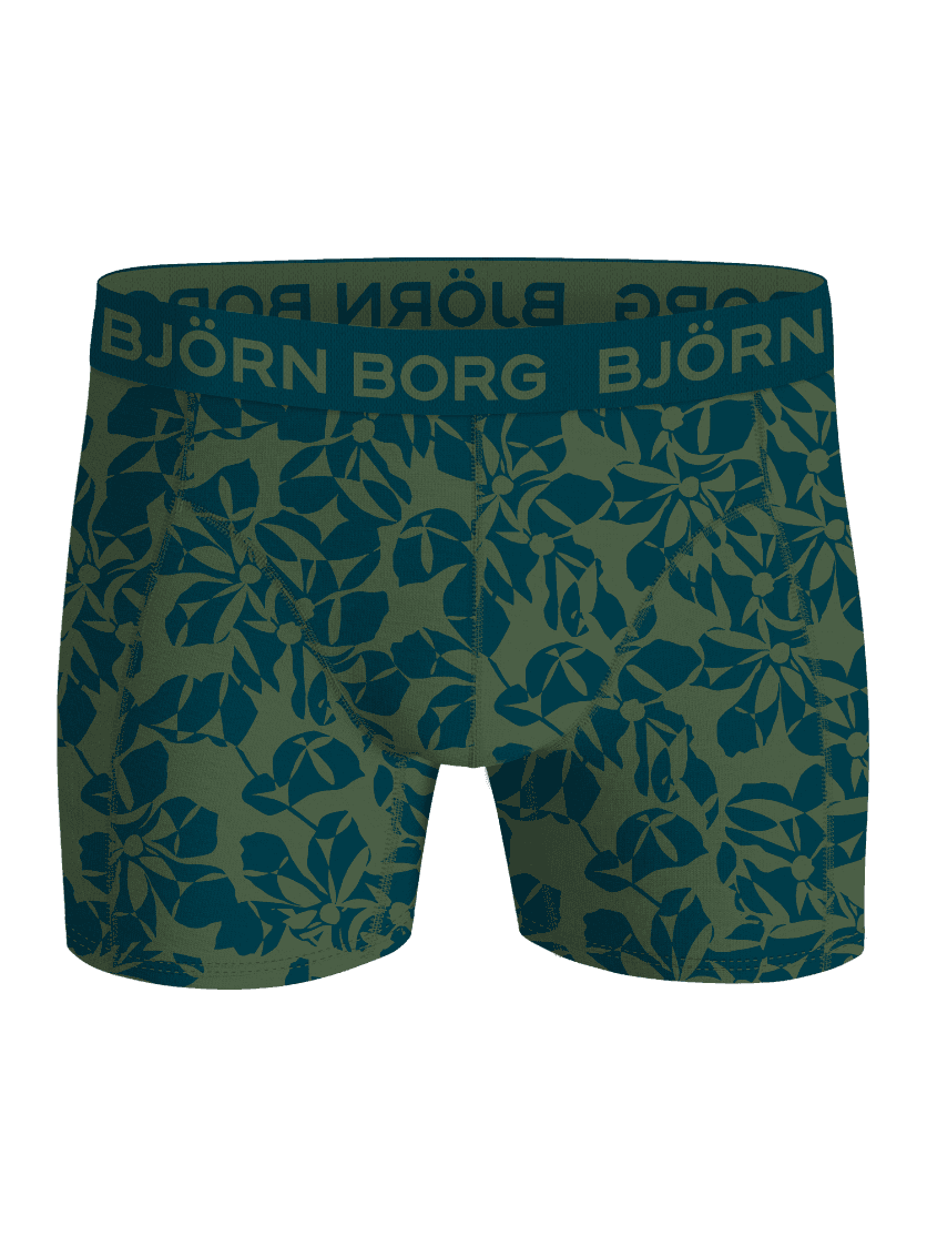 Cotton Stretch Boxers 7-pack för kids i grönt och blågrönt med blommönster och en ljusgrön logotyp på midjebandet. - Image 6
