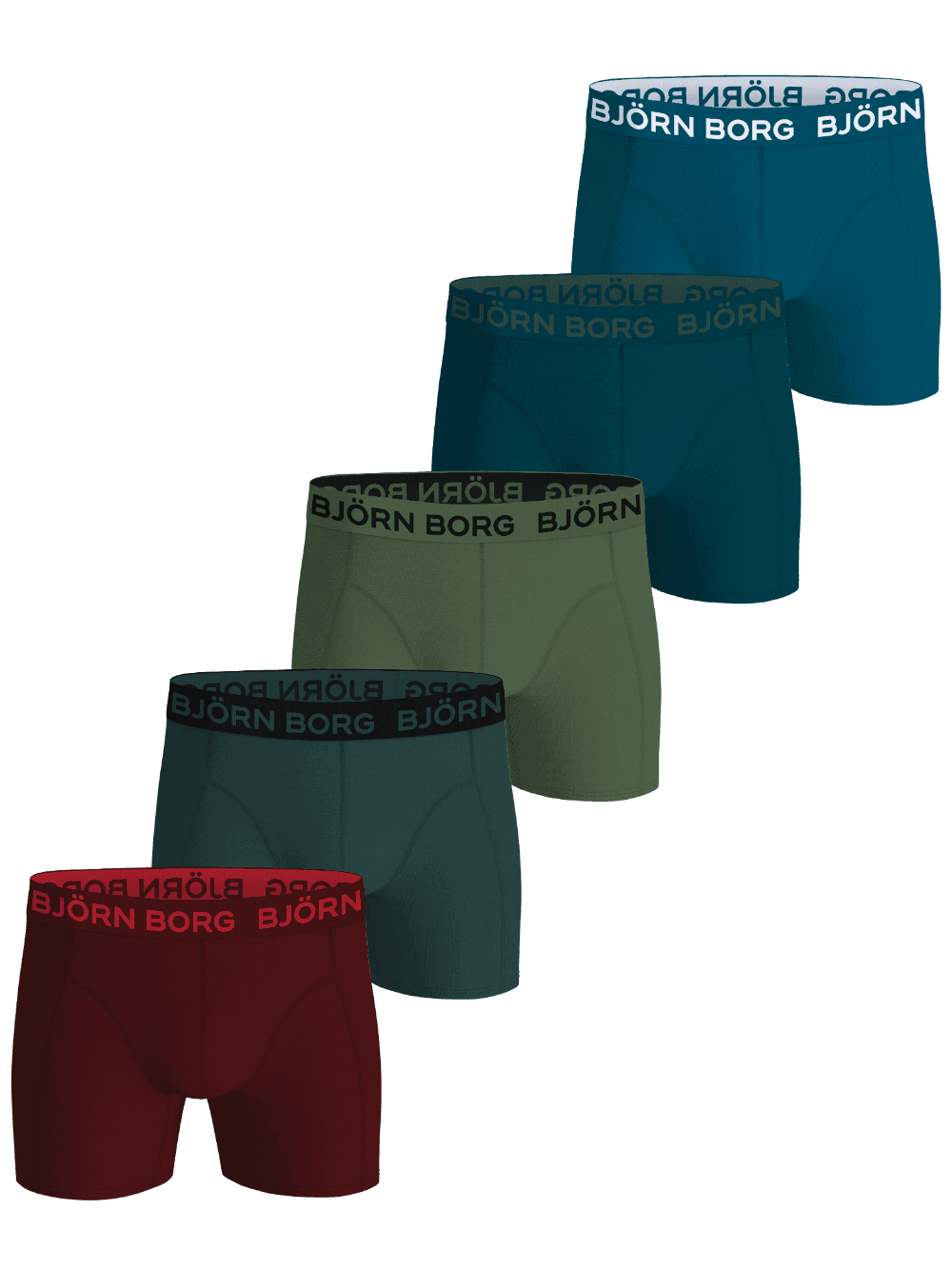 Cotton Stretch Boxers 5-pack för kids i blå, grön och röd mjuk bomullsstretch med logotyp i midjan. - Image 1