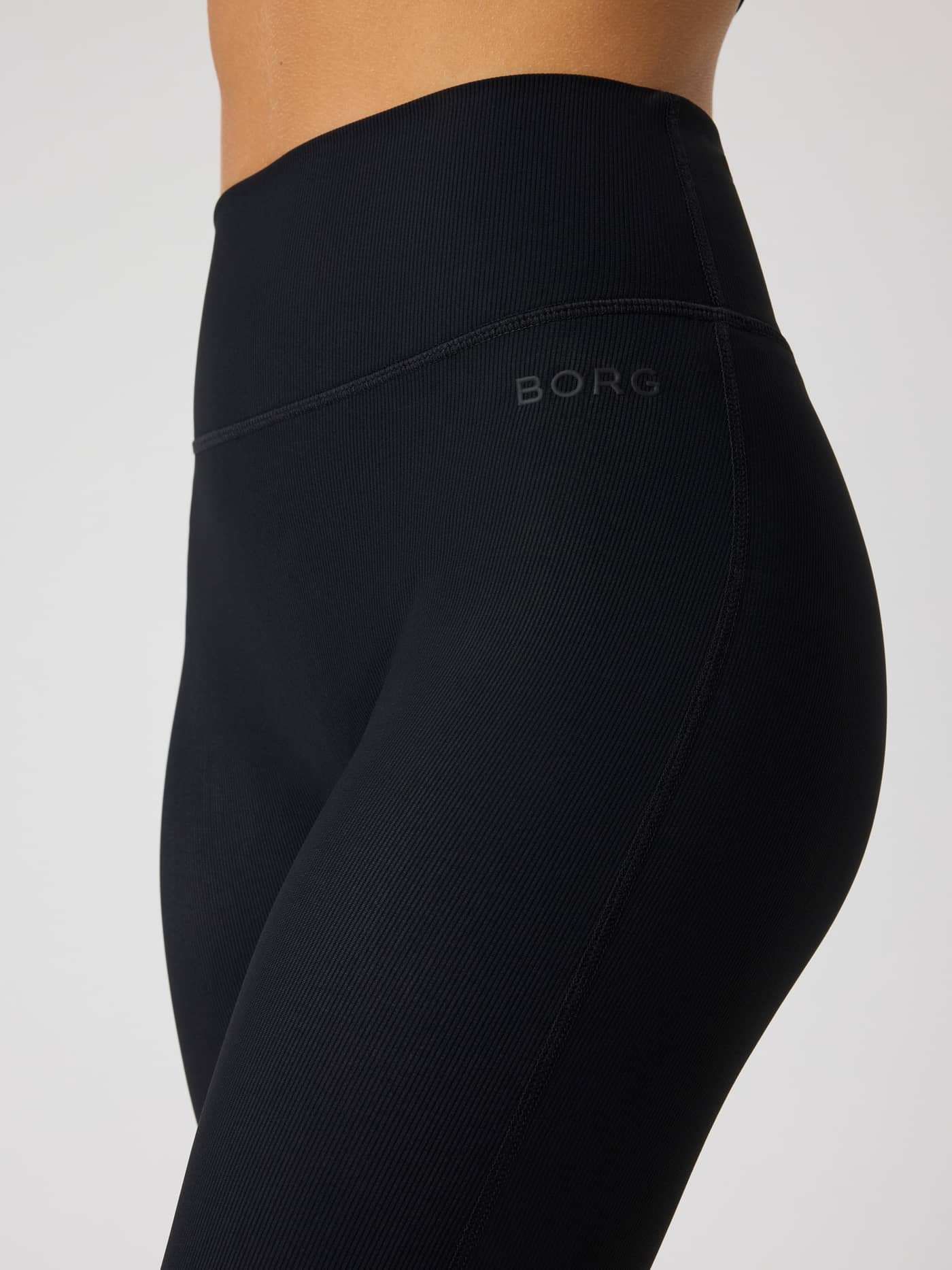 Studio Premium Ribbed Flare Tights in Black Beauty (Zwart) met tonaal BORG-logo en flatteuze pasvorm voor training. - Image 5