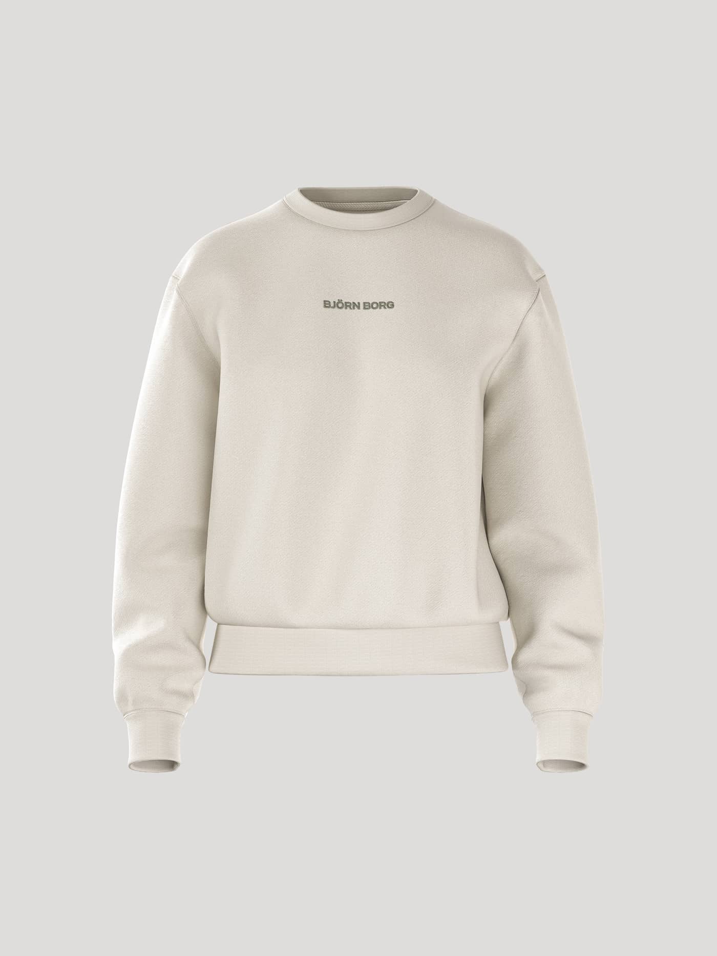 Borg Essential 4 Sweatshirt i Tofu (Hvid) til kvinder set forfra i french terry med regular fit og mørkt brystlogo. - Image 1