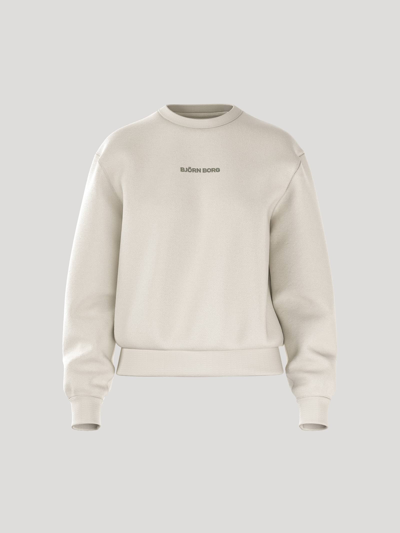 Borg Essential 4 Sweatshirt för kvinnor i Tofu (Vit) sedd framifrån med regular fit och en mörk logotyp på bröstet. - Image 1
