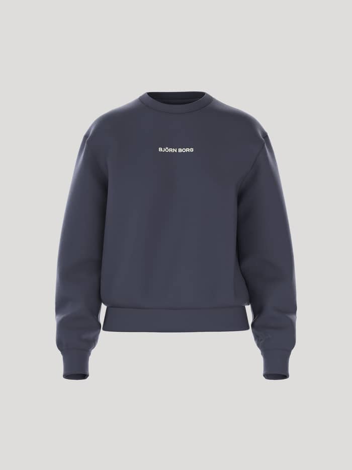 Dames Borg Essential 4 Sweatshirt in Odyssey Gray (Marineblauw) van french terry met wit logo en regular fit, vooraanzicht.