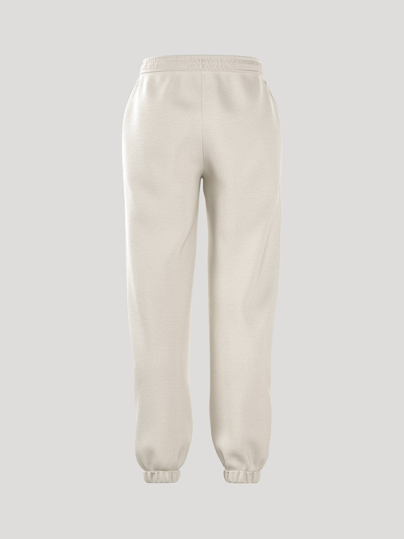 Back view of the loose-fit Borg Essential 4 Sweatpants in Tofu (White), crafted from soft French terry. - Image 3