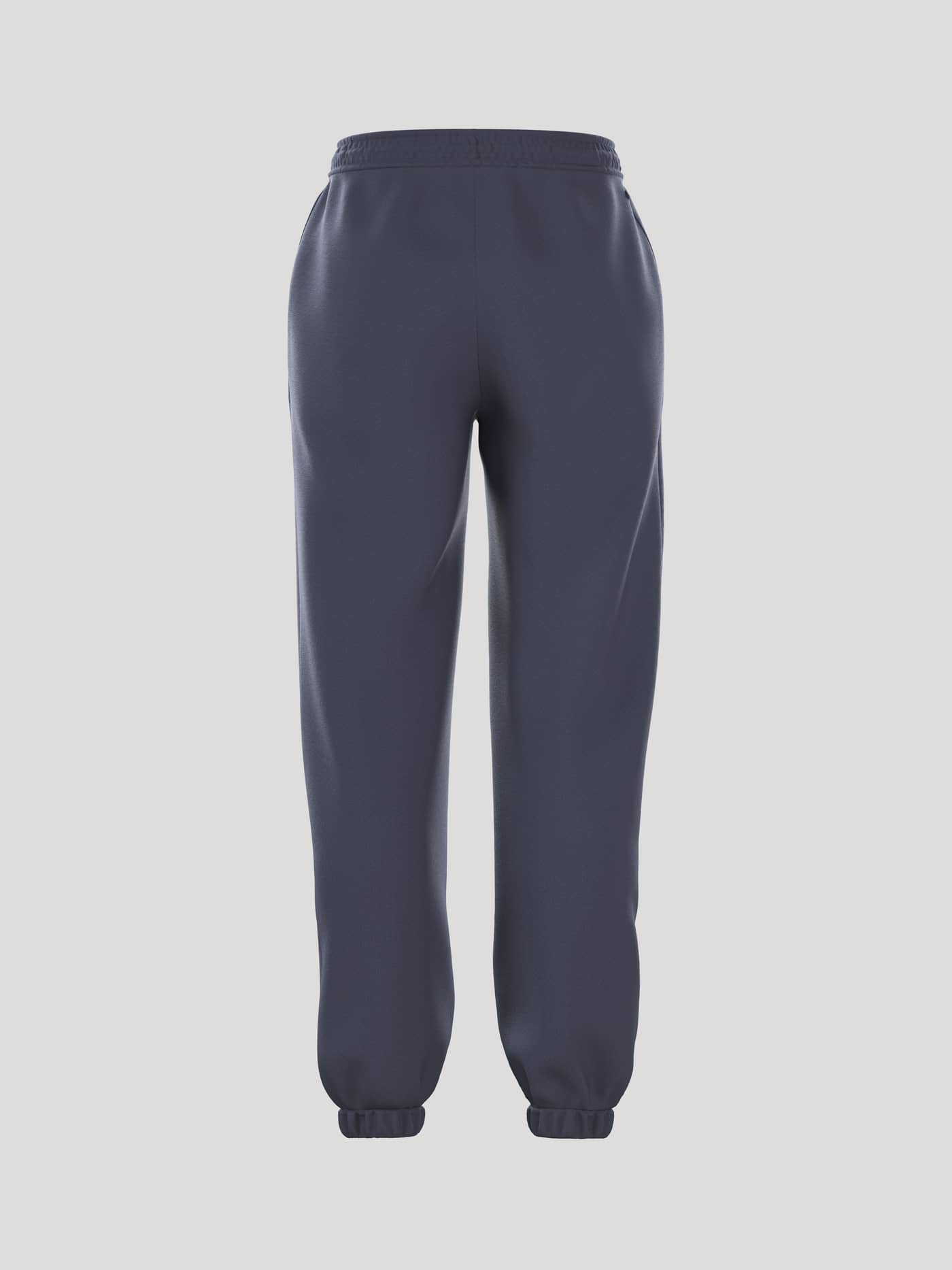 Back view of the women's Borg Essential 4 Sweatpants in Odyssey Gray (Navy), featuring a loose fit and ribbed cuffs. - Image 3