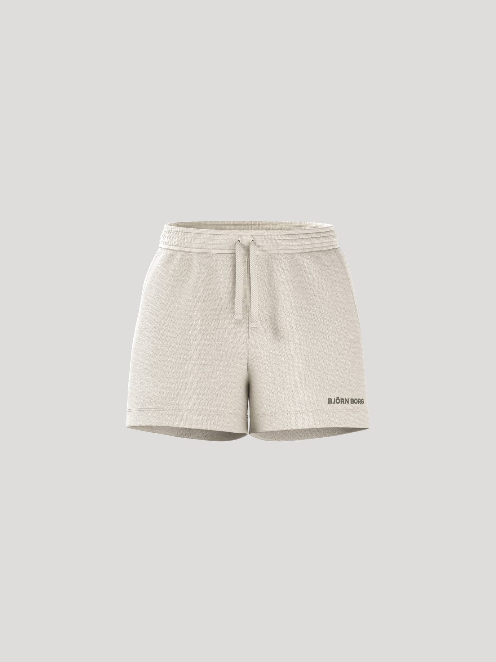 Borg Essential 4 Sweatshorts i Tofu (Hvid) set forfra med regular fit, blødt french terry og et sort logo. - Image 1