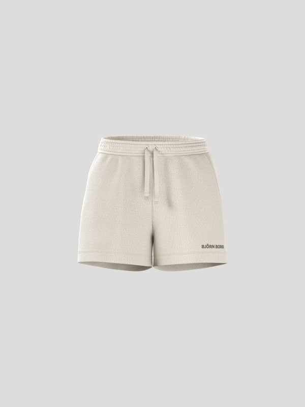 Borg Essential 4 Sweatshorts in Tofu (White) featuring a regular fit, soft French terry fabric, and a black logo.