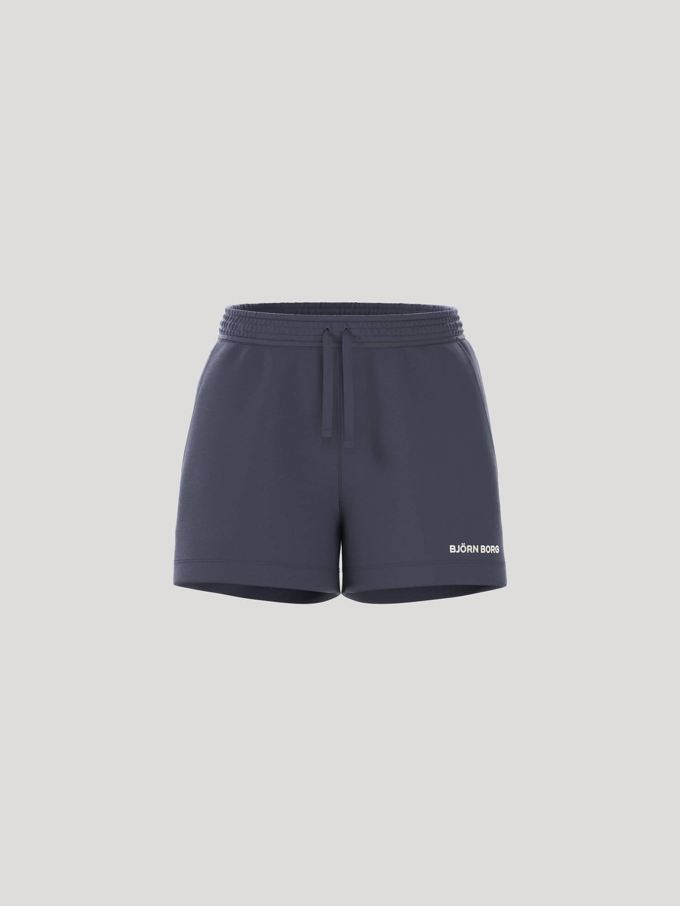 Women's Borg Essential 4 Sweatshorts in Odyssey Gray (Navy), in soft French terry with a stylish regular fit and white logo. - Image 1