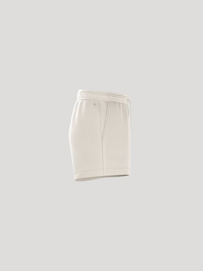 Side view of the women's Borg Essential 4 Sweatshorts in Tofu (White), featuring a regular fit and soft French terry. - Image 2