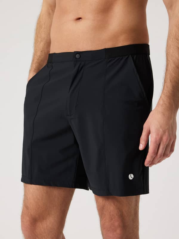 Front view of the Ace Classic Shorts 8 Inch in Black Beauty (Black), featuring a regular fit for the tennis court.