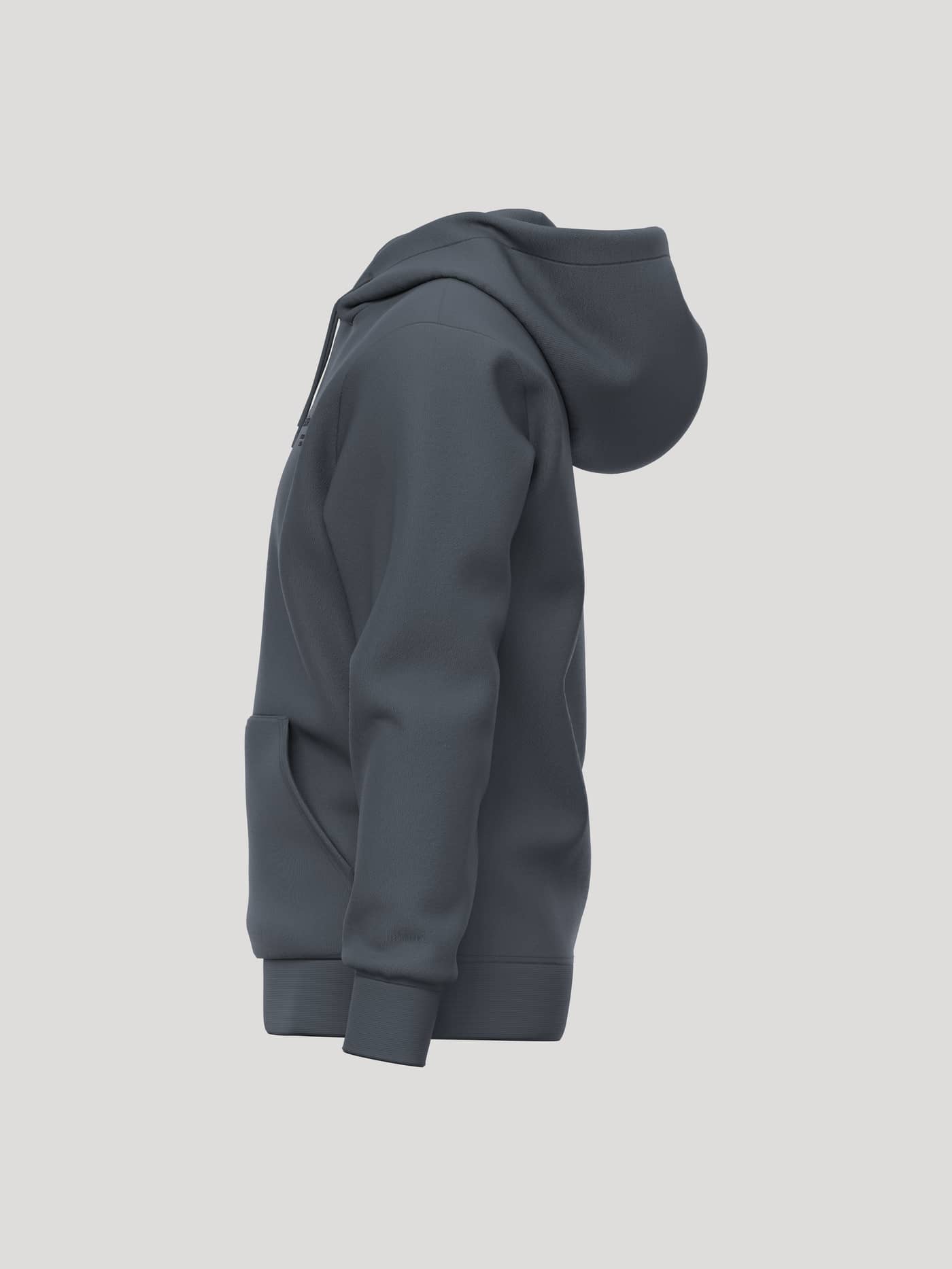 Side view of the Borg Essential 1 Hoodie in Turbulance showing the hood and kangaroo pocket. - Image 4