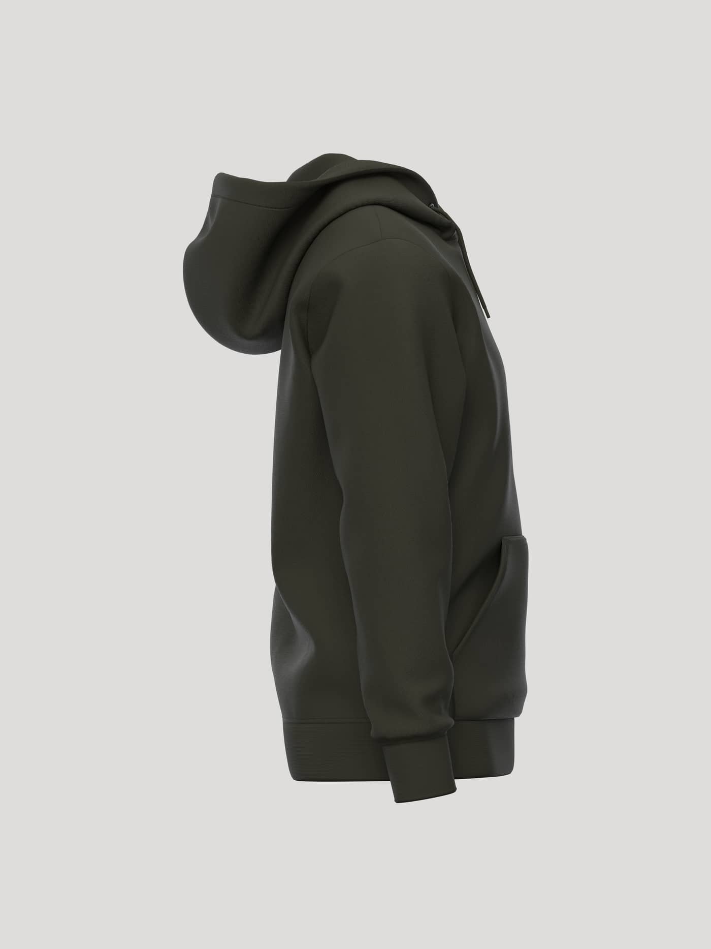 Side view of the Borg Essential 1 Hoodie in Rosin (Green) featuring a double-layer hood and kangaroo pocket. - Image 4
