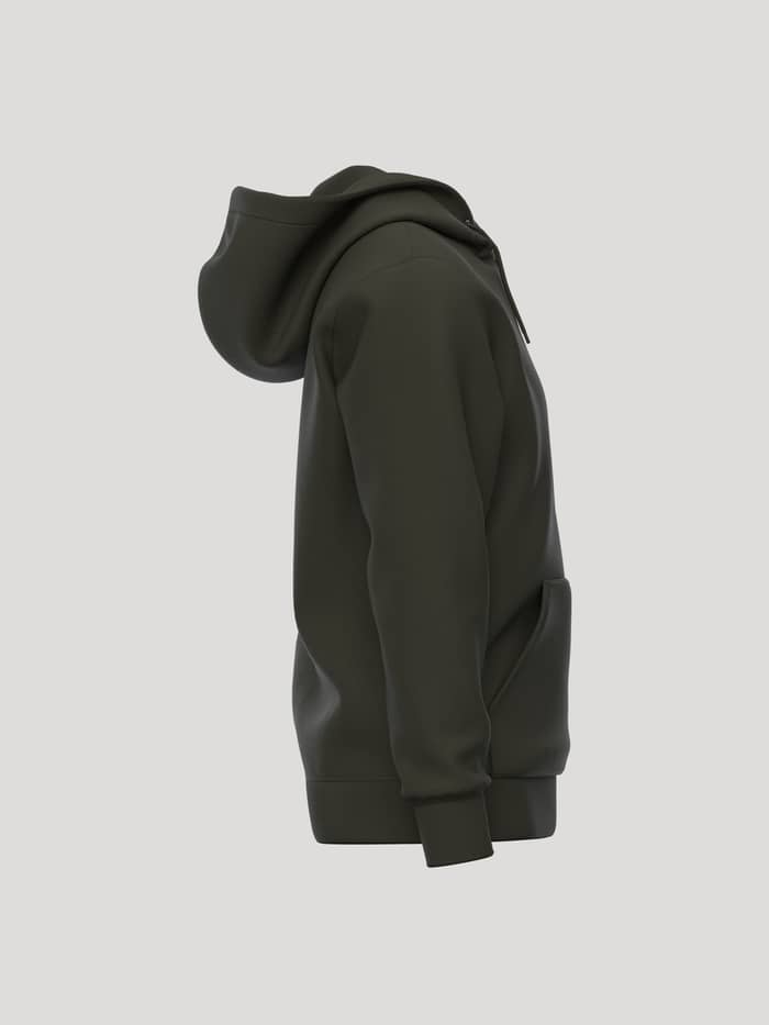 Side view of the Borg Essential 1 Hoodie in Rosin (Green) featuring a double-layer hood and kangaroo pocket. - Image 4
