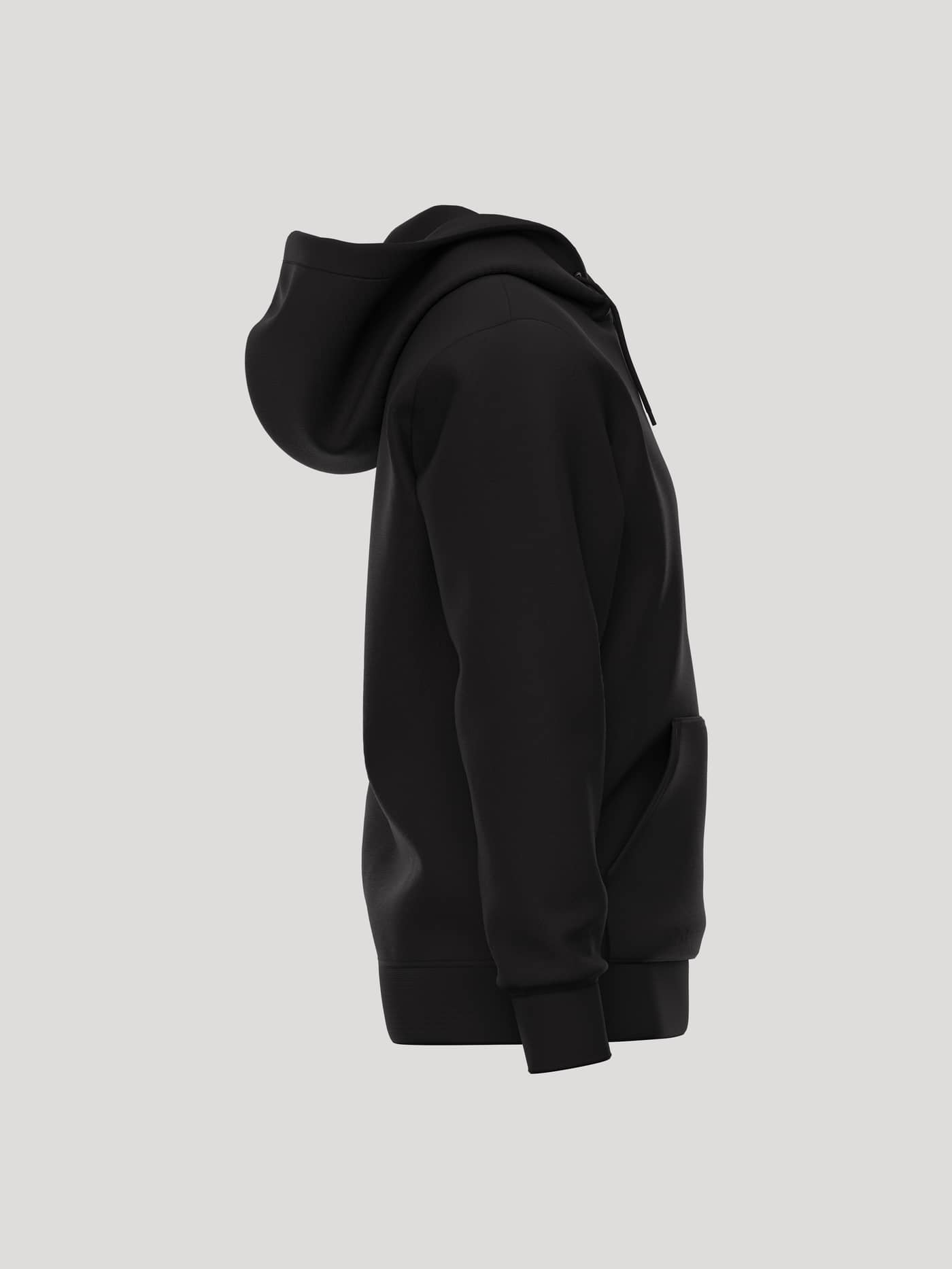Side view of the Borg Essential 1 Hoodie in Black Beauty (Black) featuring a regular fit and a kangaroo pocket. - Image 4