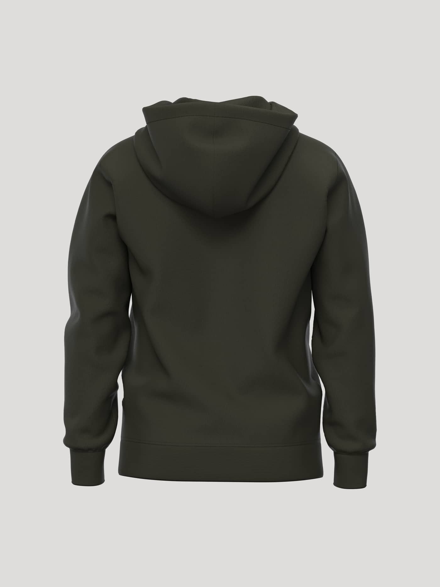 Back view of the Borg Essential 1 Hoodie in Rosin (Green) featuring a regular fit and ribbed trims. - Image 2