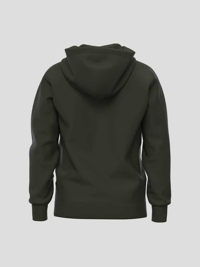Back view of the Borg Essential 1 Hoodie in Rosin (Green) featuring a regular fit and ribbed trims. - Image 2