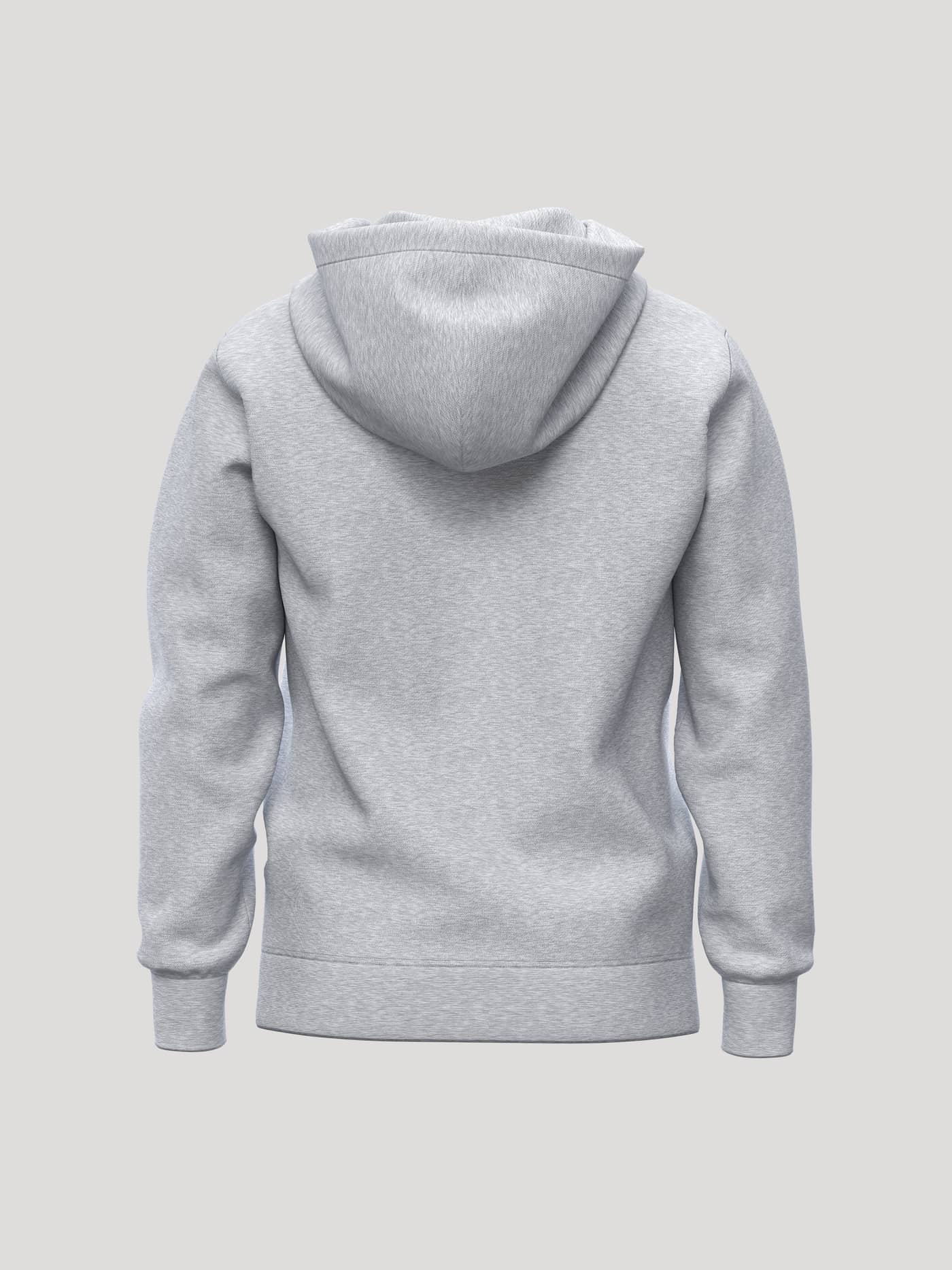 Back view of the Borg Essential 1 Hoodie in Light Grey Melange (Grey), featuring a double-layer hood and ribbed trims. - Image 2