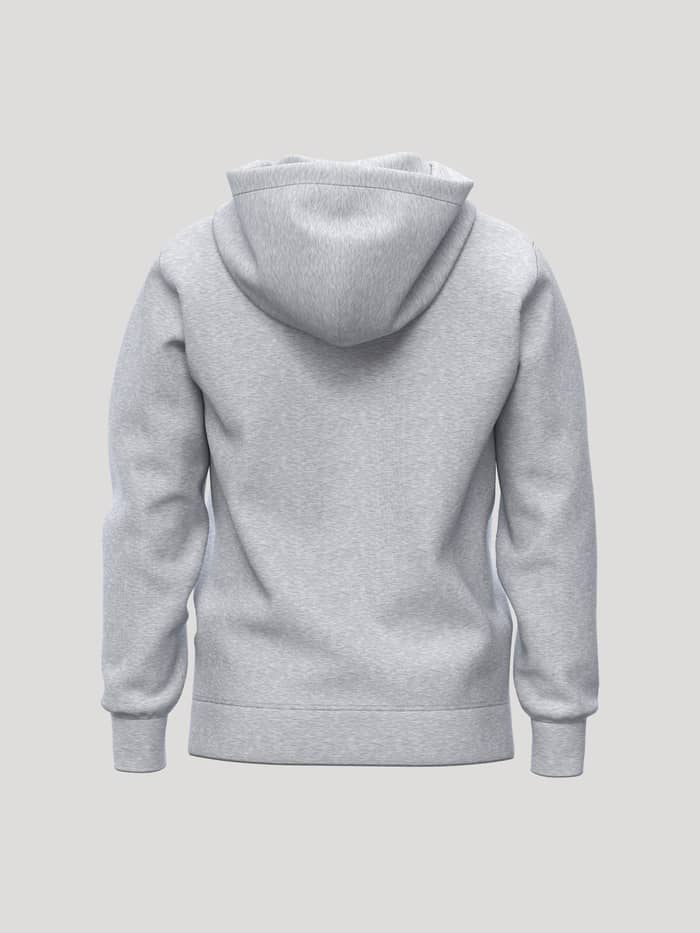 Back view of the Borg Essential 1 Hoodie in Light Grey Melange (Grey), featuring a double-layer hood and ribbed trims. - Image 2