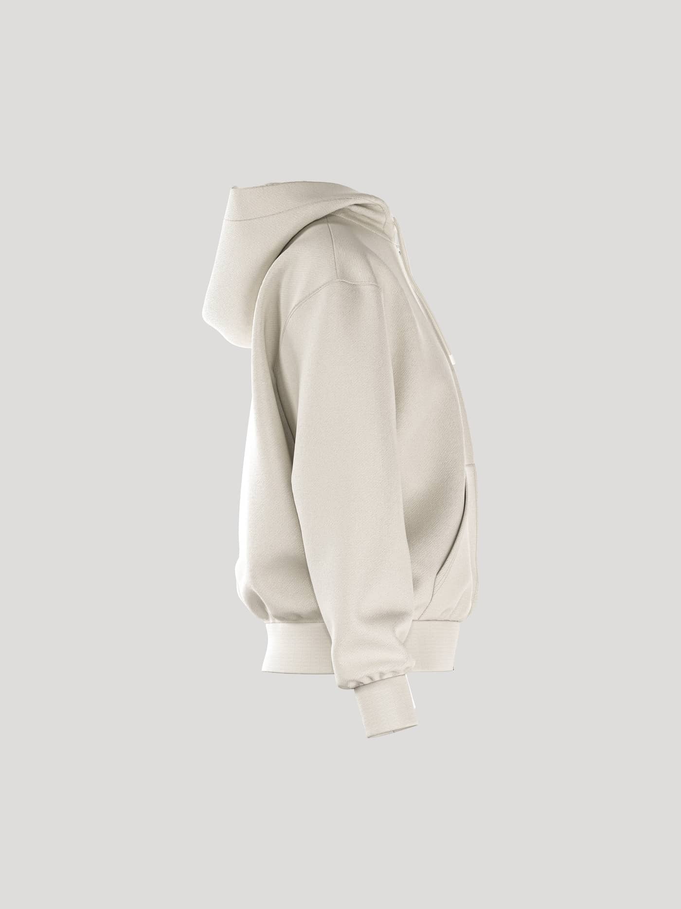 Side view of the women's Borg Essential 4 Zip Hoodie in Tofu (White), featuring a stylish fit and soft French terry. - Image 2