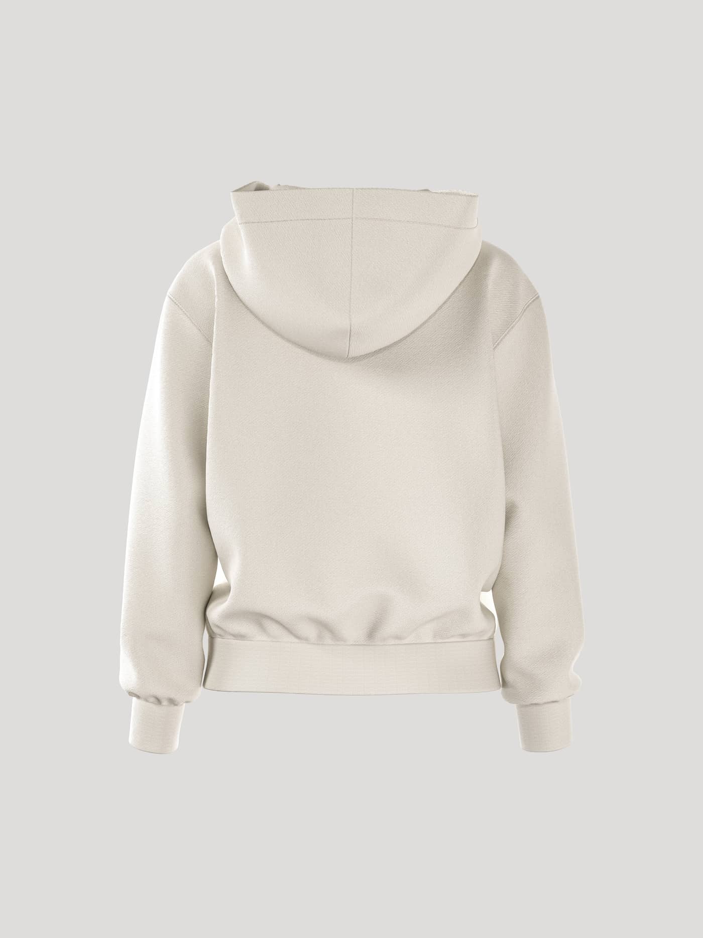 Back view of the women's Borg Essential 4 Zip Hoodie in Tofu (White), crafted from soft cotton blend French terry. - Image 3