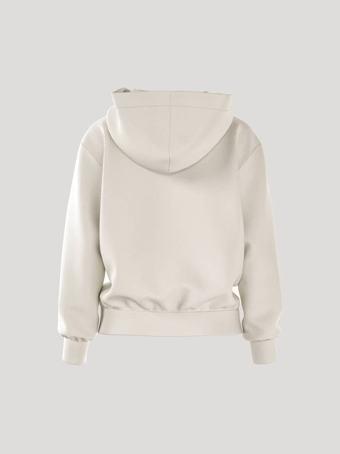 Borg Essential 4 Zip Hoodie i Tofu (Hvid) set bagfra i blød french terry med en flot pasform til kvinder. - Image 3