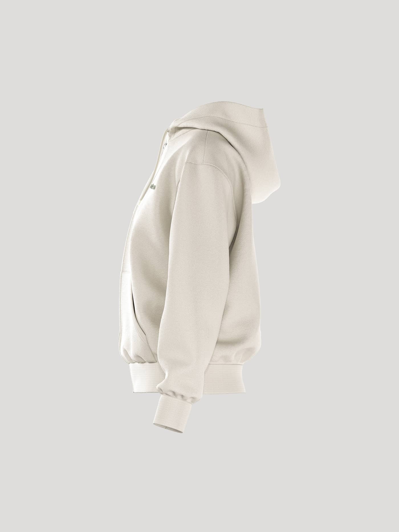 Side view of the women's Björn Borg Essential 4 Zip Hoodie in Tofu (White), made from soft French terry for a regular fit. - Image 4
