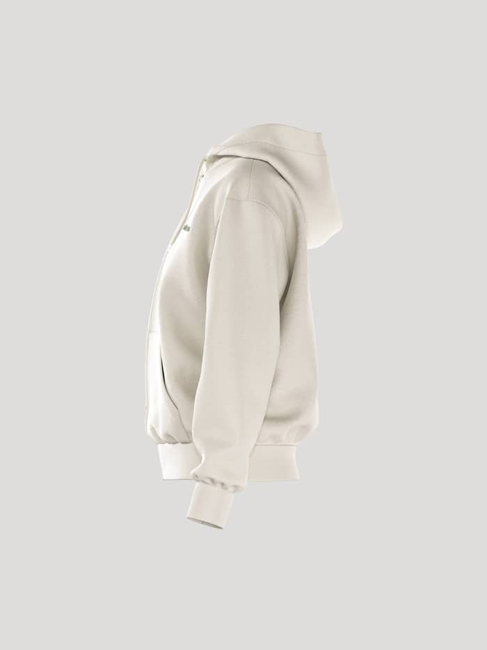 Borg Essential 4 Zip Hoodie i Tofu (Hvid) set fra siden i blød french terry med en regular fit til kvinder. - Image 4