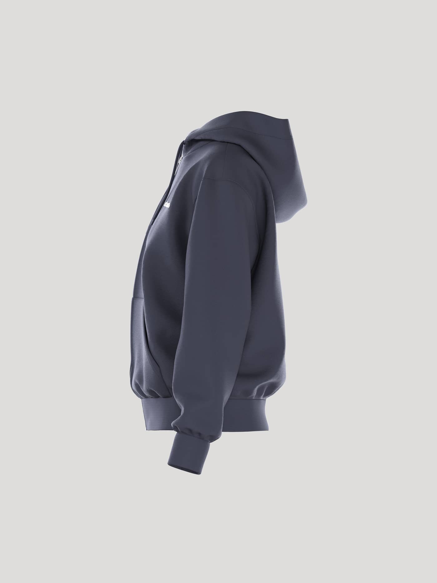 Zijaanzicht van de dames Borg Essential 4 Zip Hoodie in Odyssey Gray (Marineblauw) van french terry met stijlvolle pasvorm. - Image 4