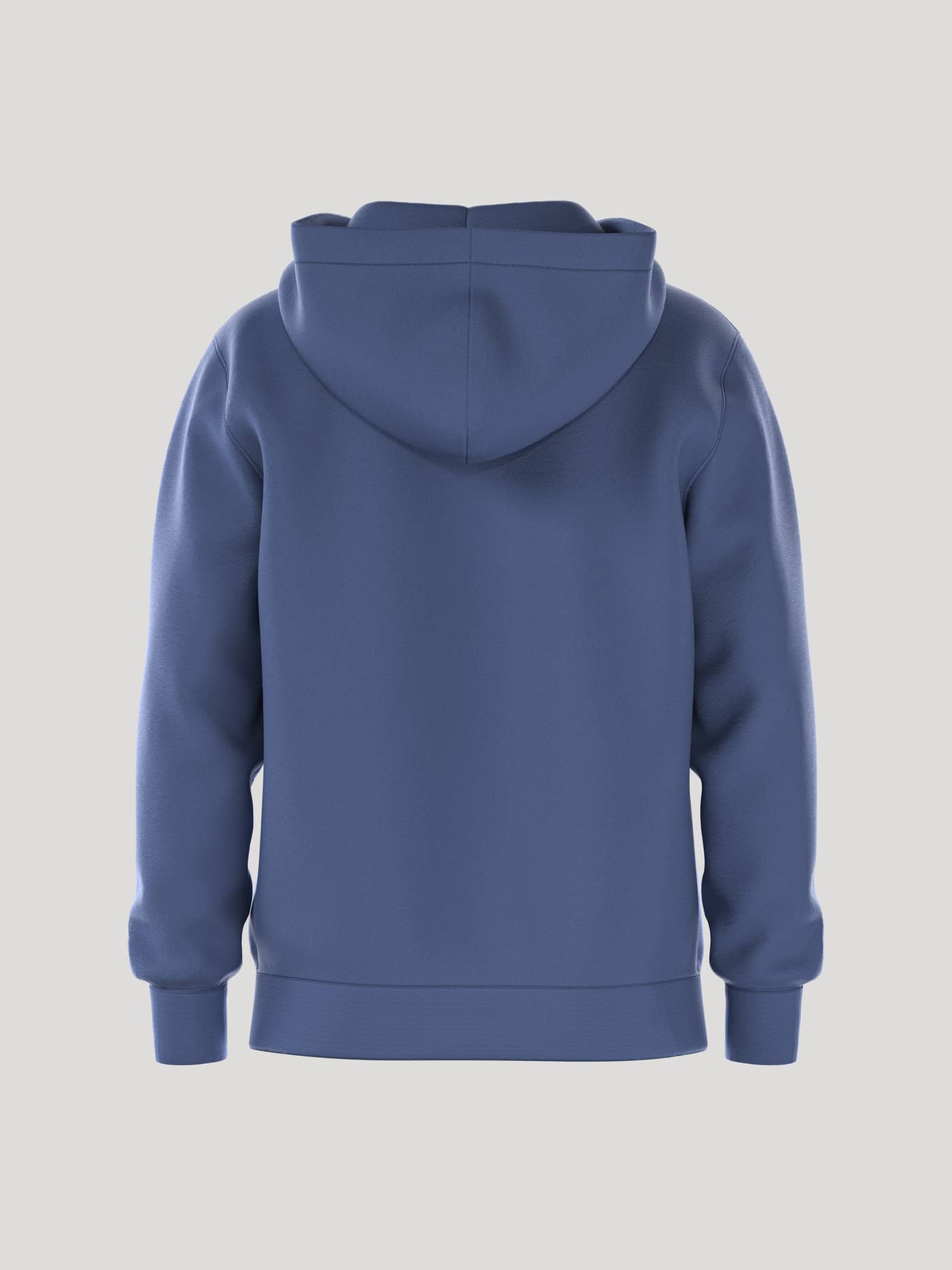 Back view of the men's Borg Essential 4 Zip Hoodie in Coastal Fjord (Blue), crafted from soft French terry for a clean fit. - Image 3