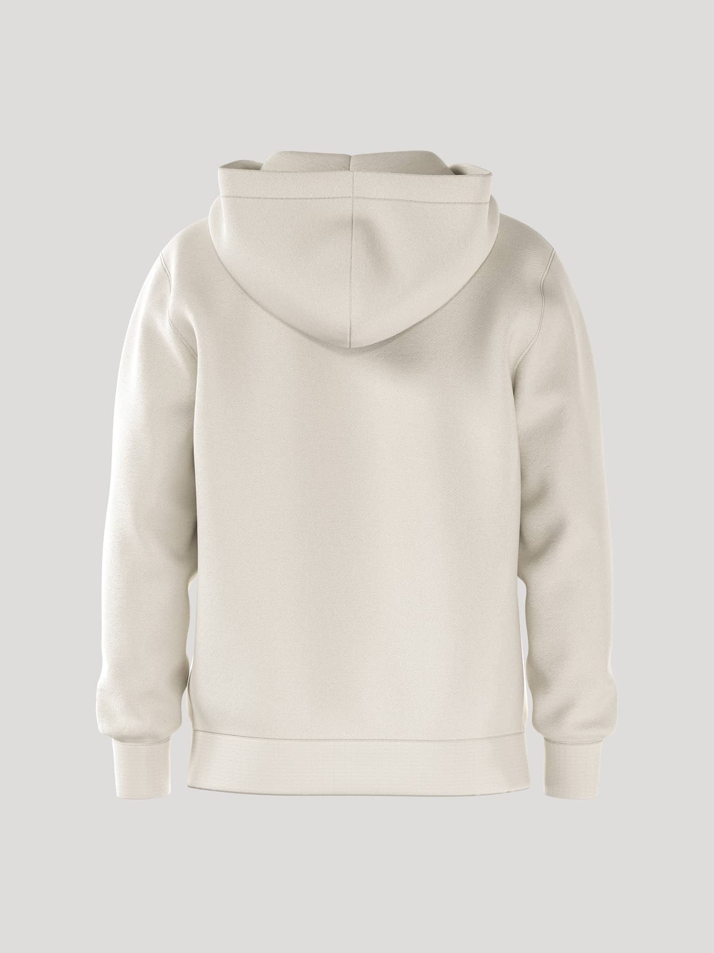 Back view of the Björn Borg Essential 4 Zip Hoodie in Tofu (White), crafted from soft French terry with a regular fit. - Image 3