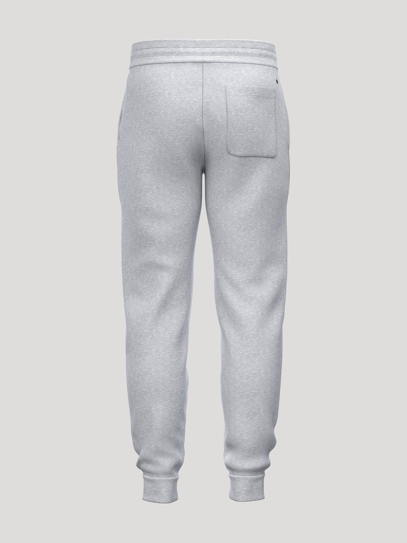 Borg Essential 1 Tapered Sweatpants in Light Grey Melange (Grey) seen from the back with a pocket and black tennis print. - Image 2